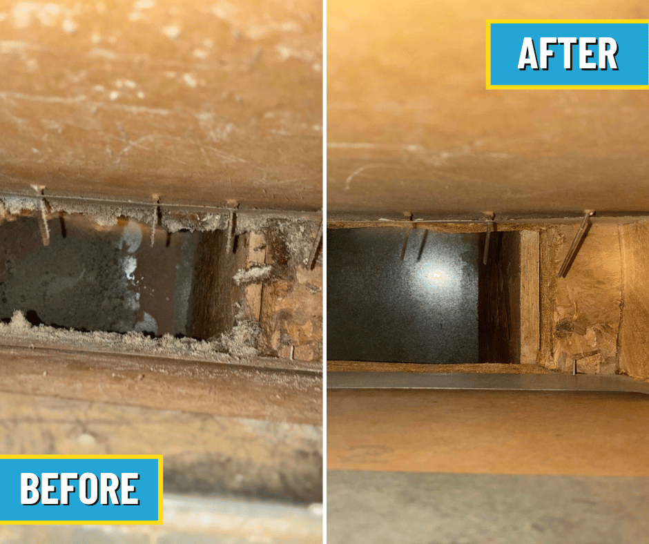 Duct cleaning before and after performed in Grove City by Logan Services HVAC technician.