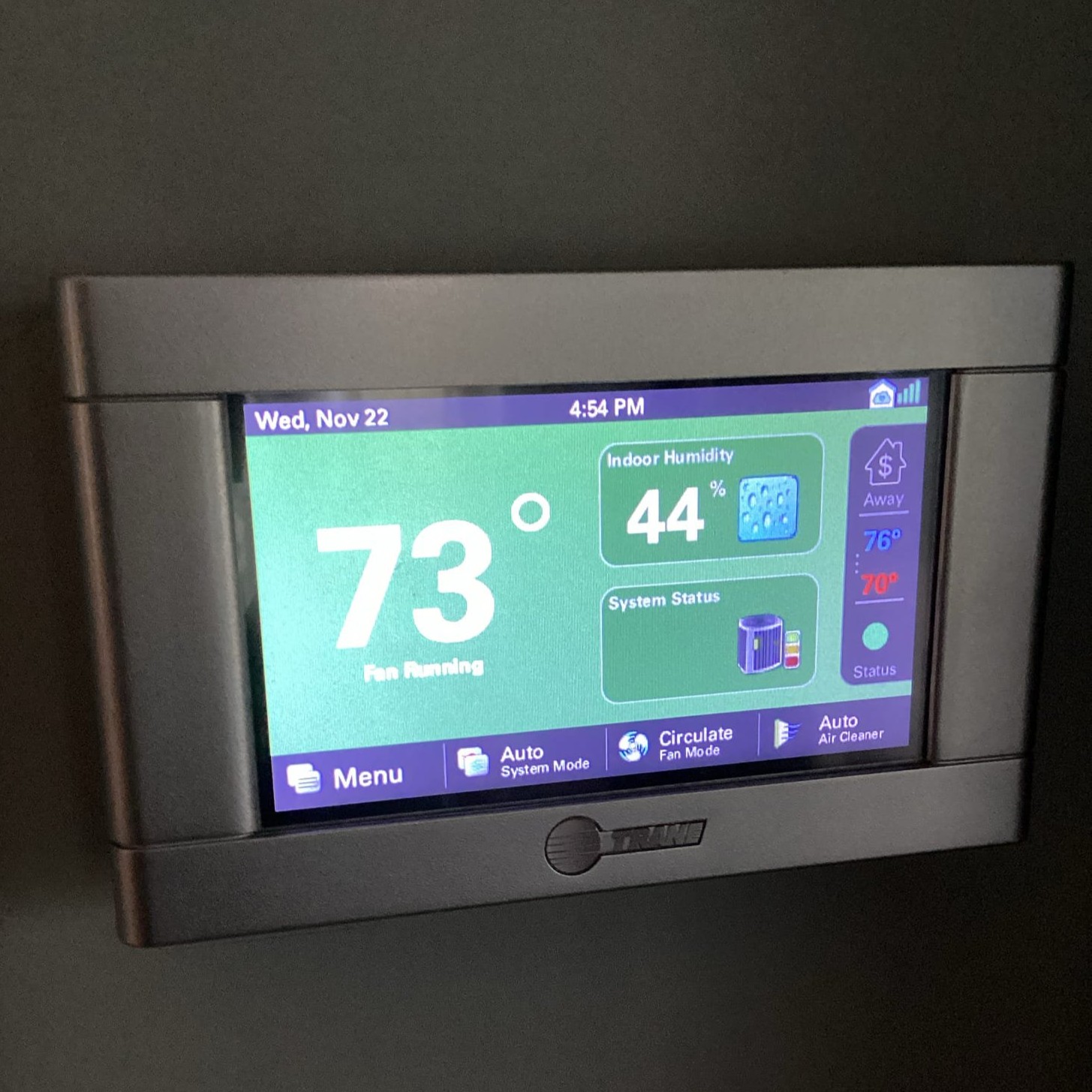 Trane thermostat installed by Logan Services.