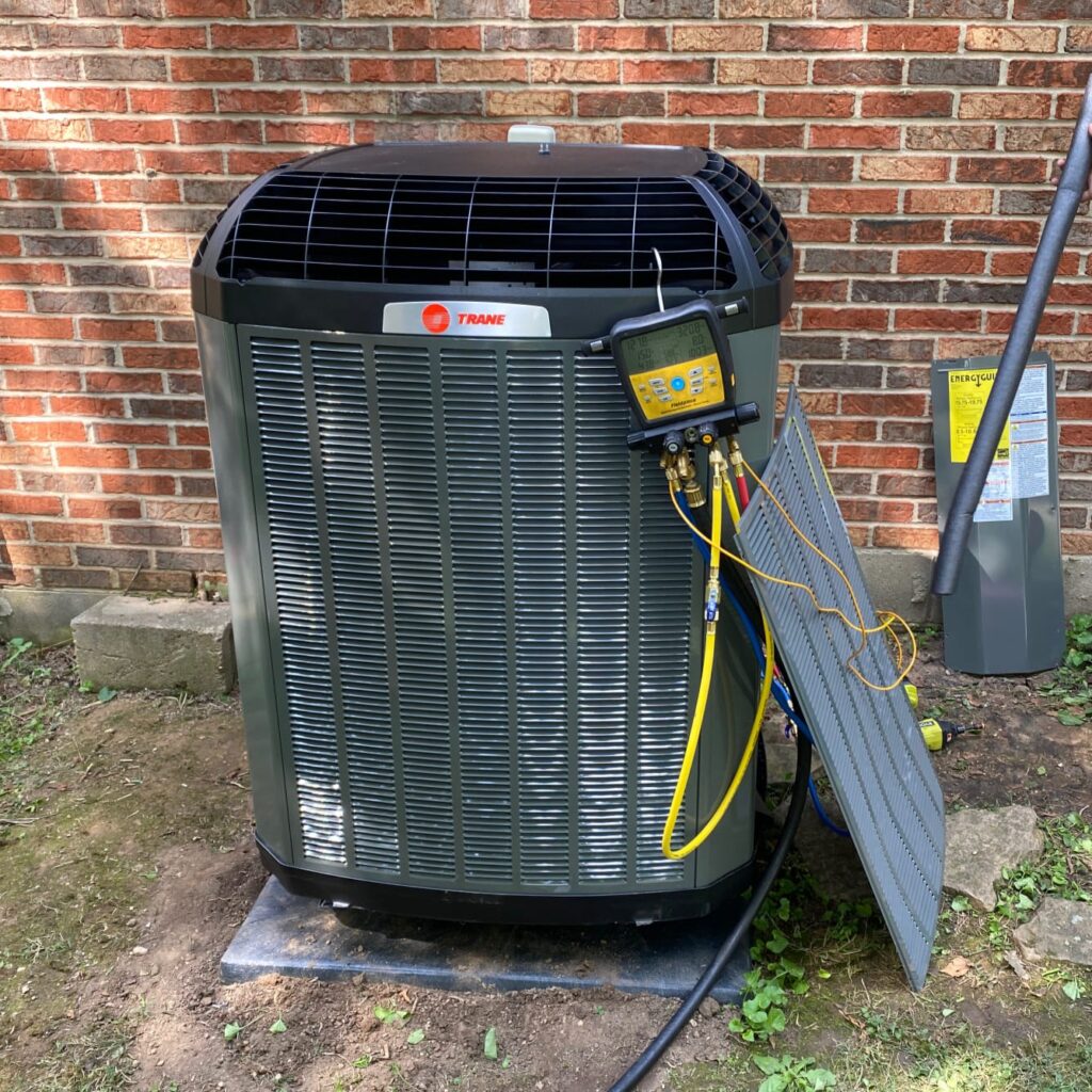 Trane AC unit in Beavercreek, OH, installed and serviced by Logan Services.