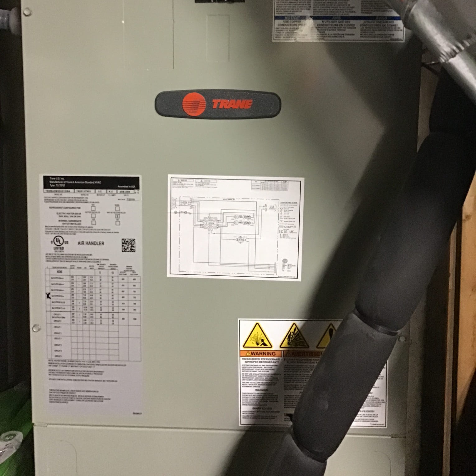 Trane air handler electric system installed by Logan Services