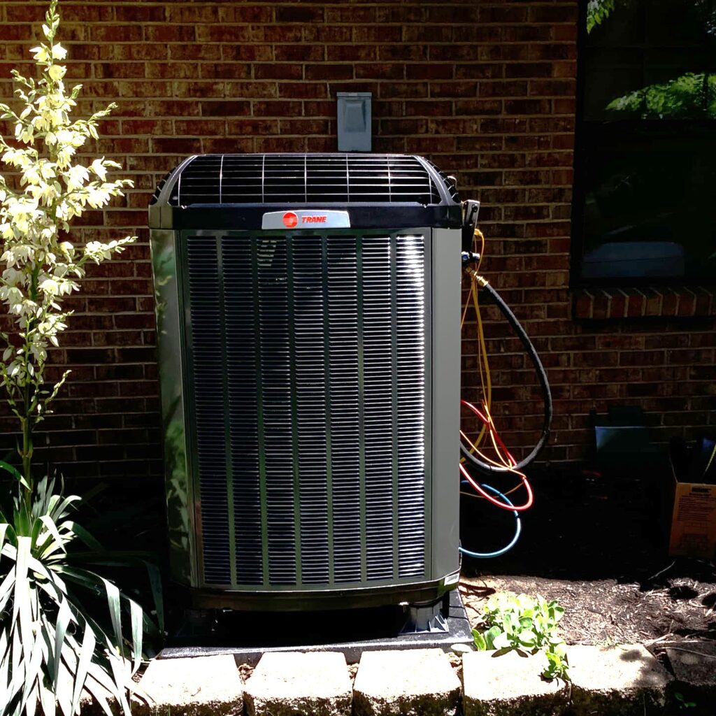 Trane heat pump installed in Kettering, OH, by Logan Services, replacing a 20-year-old system that was no longer working.