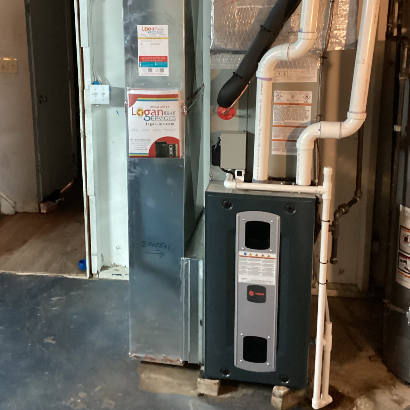 Trane furnace installed in Columbus, OH, as part of a full HVAC replacement by Logan Services.