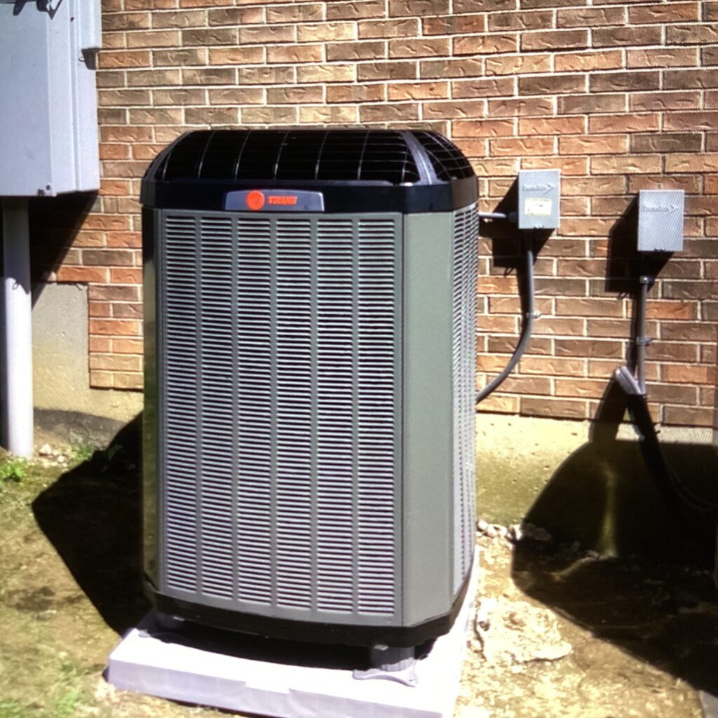 Trane heat pump installed as part of a complete system replacement in Cincinnati by Logan Services.