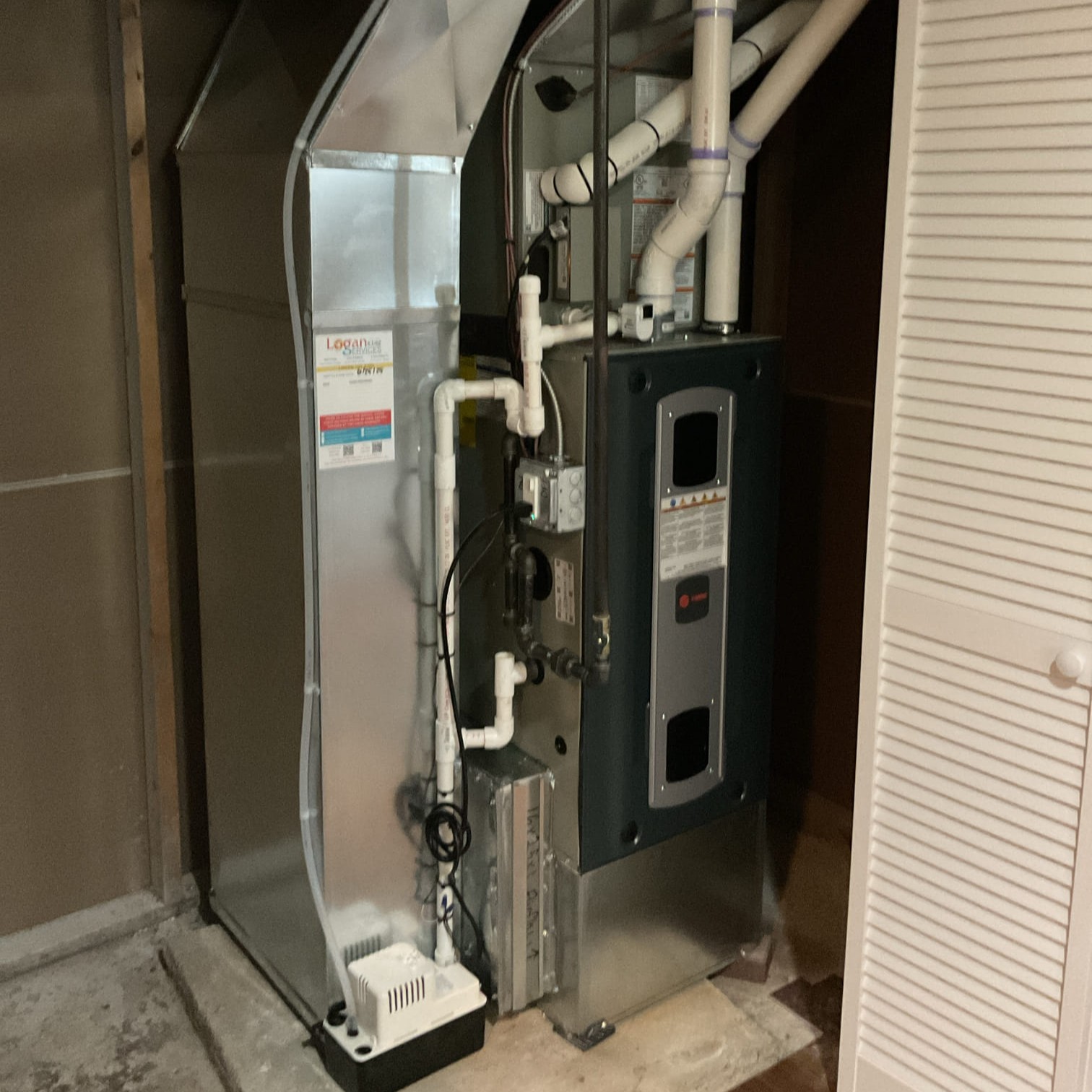 Trane furnace installed as part of a whole-HVAC system replacement in Dayton, OH, by Logan Services.
