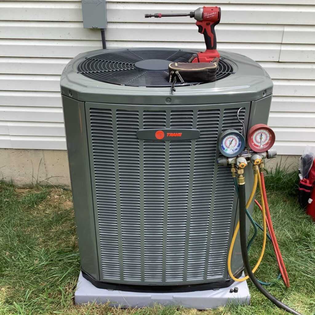 Trane XR14 AC unit installed in Dayton, OH, by Logan Services.