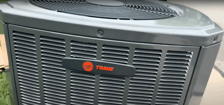 Close-up of Trane AC unit installed by Logan Services.