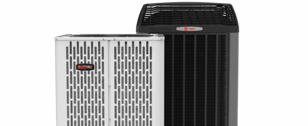 RunTru AC unit and Trane AC unit.
