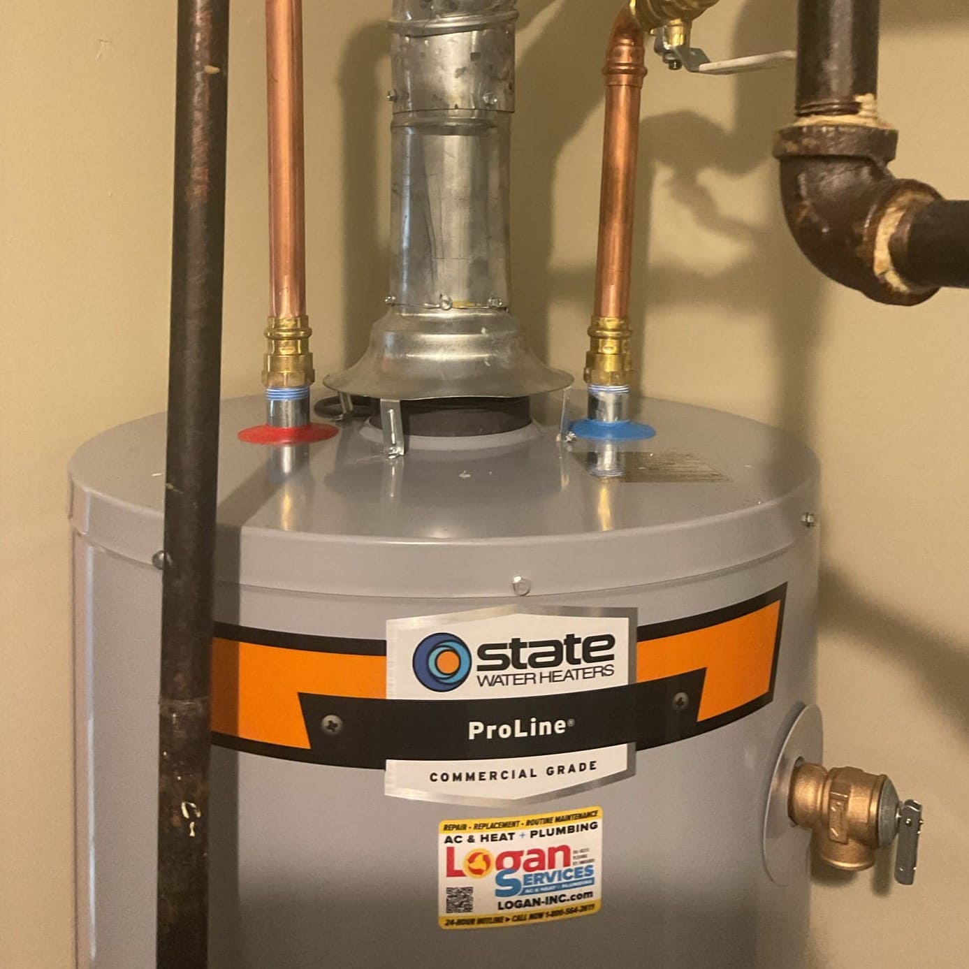 State water heater installed by Logan Services plumbers.