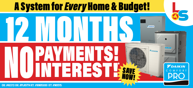 12 months no interest, no payments financing for HVAC