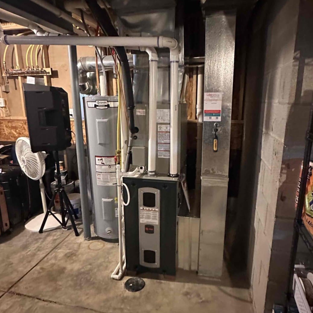 Furnace and water heater installed by Logan Services HVAC and plumbers.