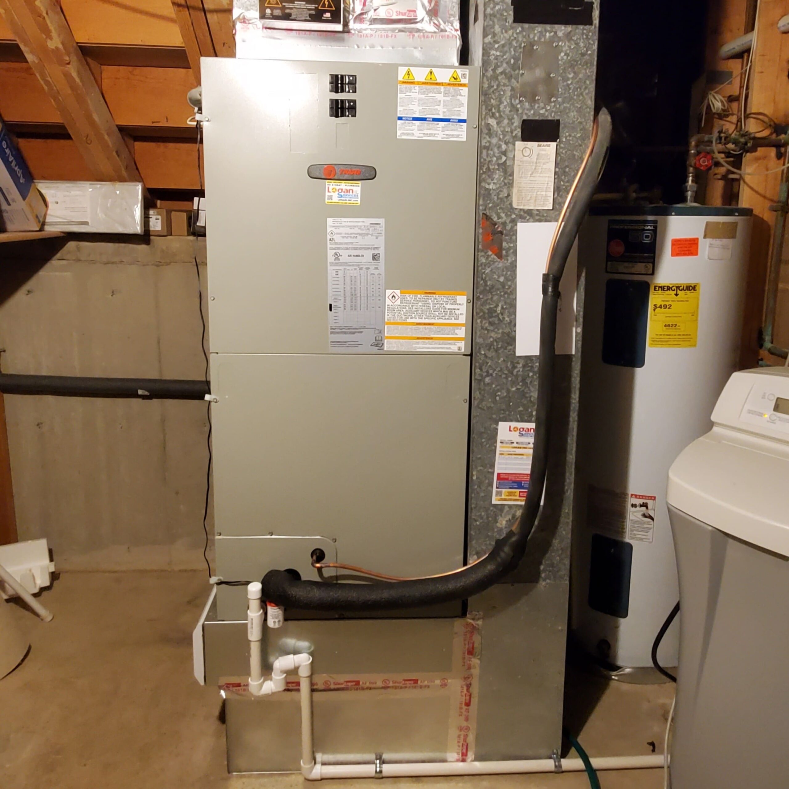 Trane air handler installed for Beavercreek customer by Logan Services HVAC technicians.