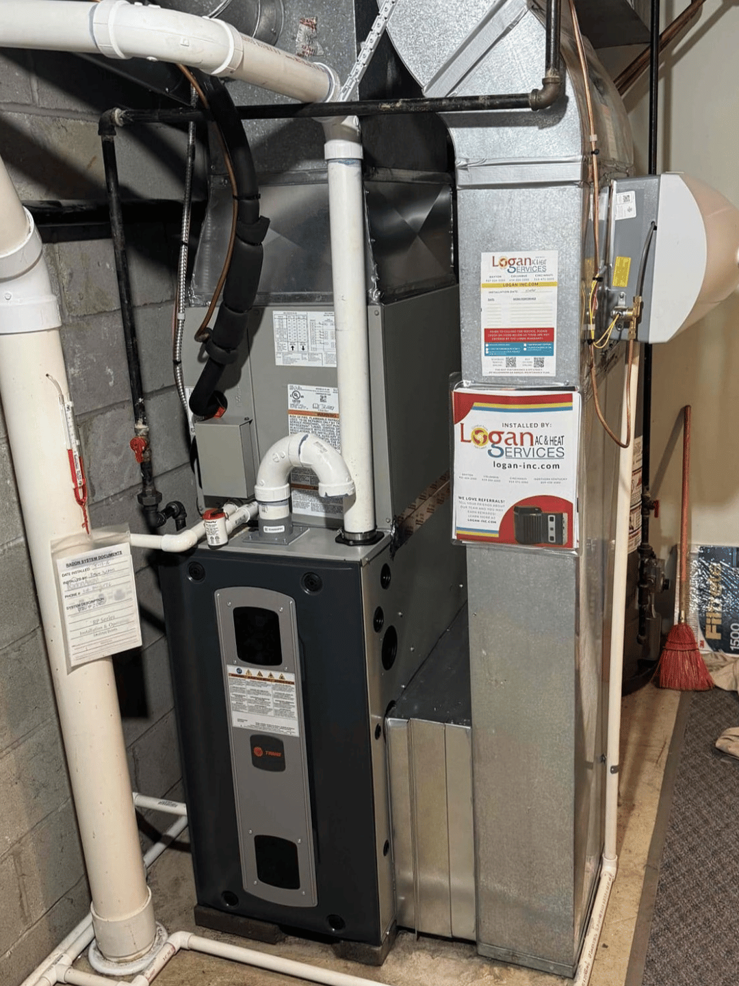 Trane furnace installed in Columbus home by Logan Services.