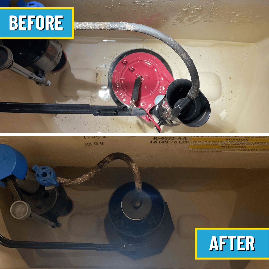 Flush valve and tank gaskets replaced by Logan Services plumbers in Mason, OH.