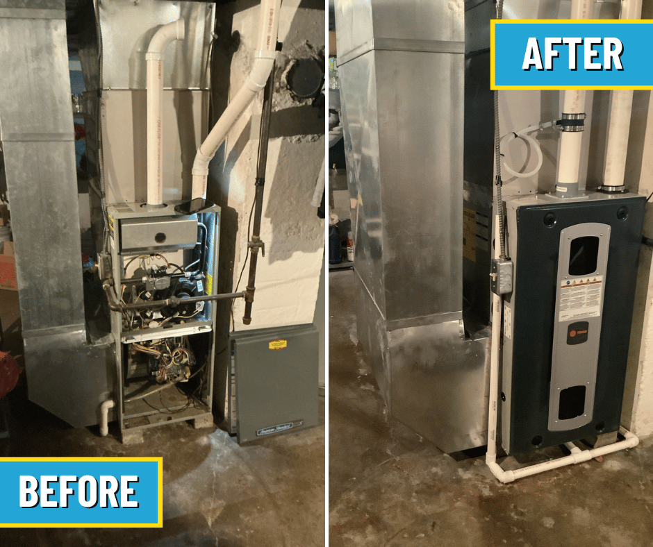 before and after of furnace replaced by Logan Services