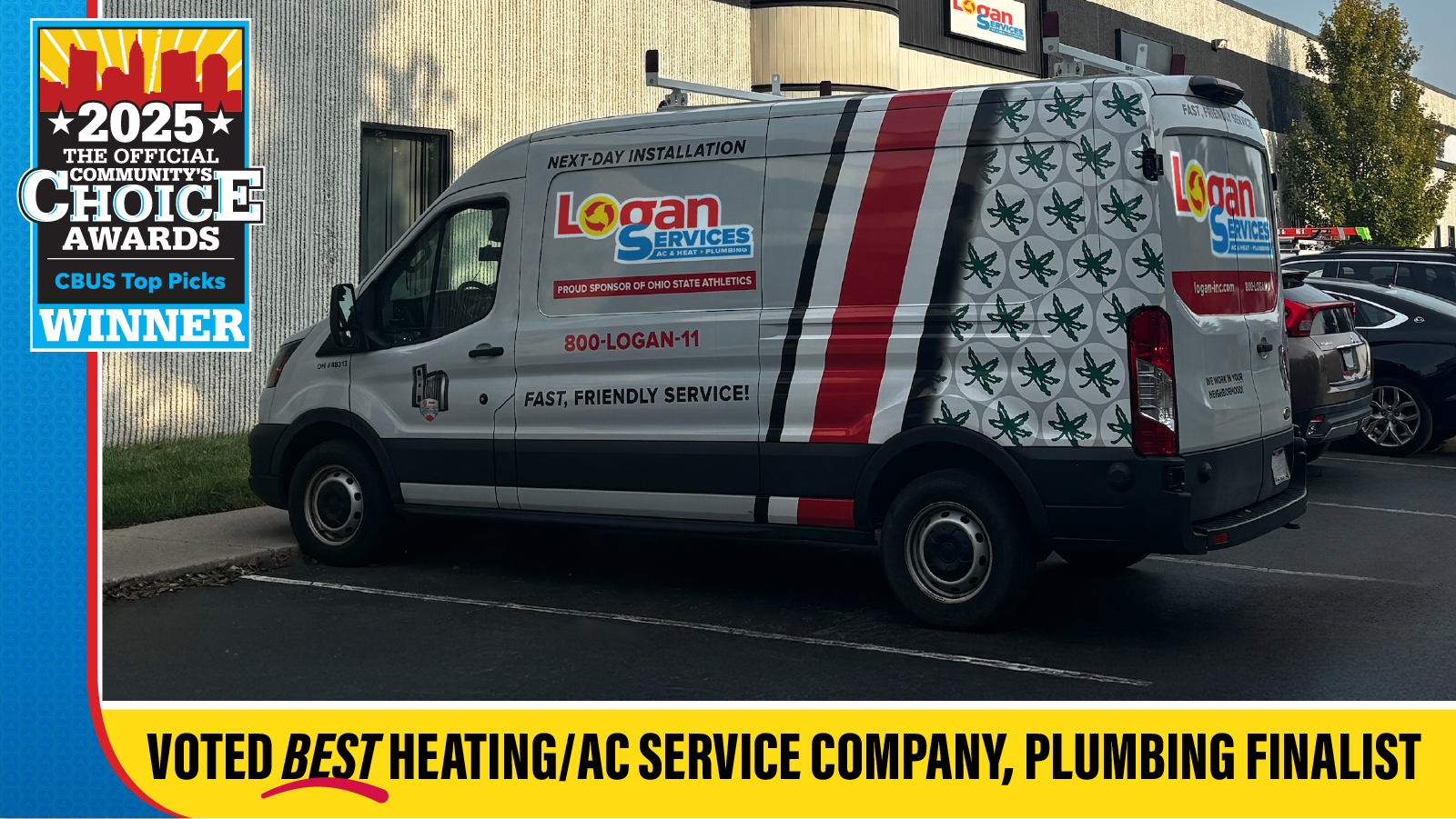 Logan Services Columbus location - voted best Heating/AC Service Company and Finalist in Best Plumbing Company at the 2025 CBUS Top Picks Awards