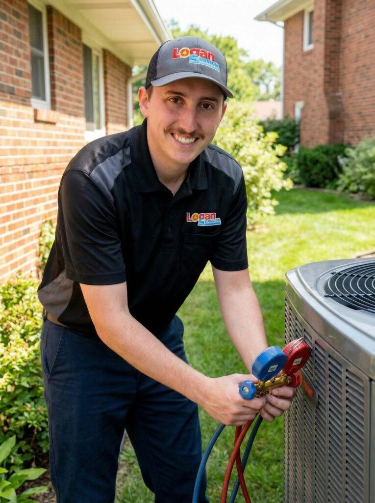 Logan Services HVAC technician performing AC tune up