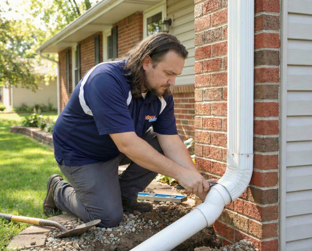 Logan Services plumber installing downspout extension