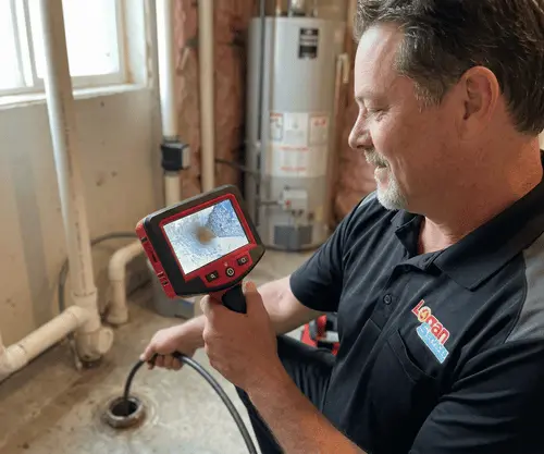 Logan Services plumber using drain inspection camera
