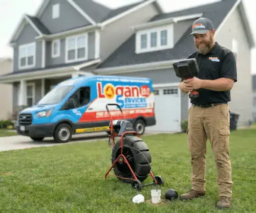 Logan Services plumber performing sewer camera inspection