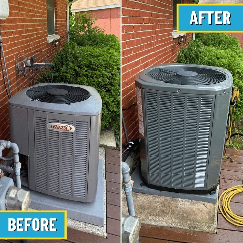before and after, Lennox to Trane AC replacement by Logan Services