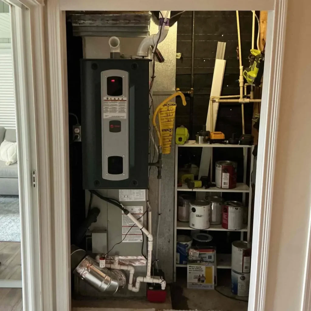 Trane closet furnace installed by Logan Services in Columbus, OH