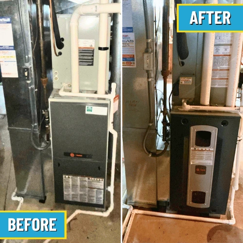before and after of furnace installation by Logan Services