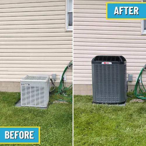before and after of Trane AC replacement in Marysville