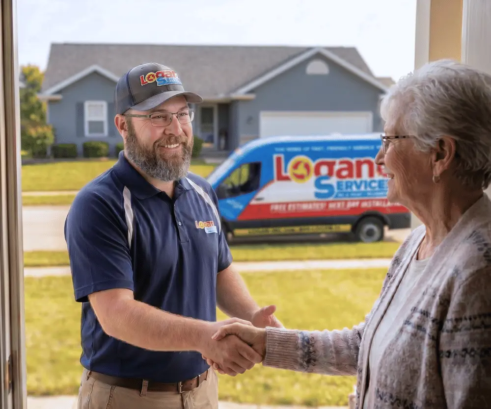 Logan Services plumber shaking hands with homeowner