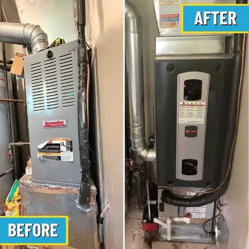 before and after of Trane furnace replacement in Dayton, OH