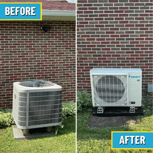 Before and after of Daikin air conditioner replacement in Dayton, OH.